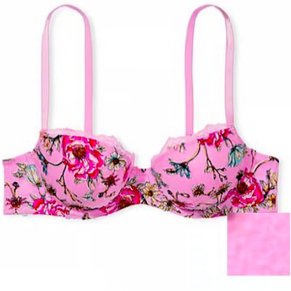 Victoria Secret Pink Lightly Lined Demi Bra Floral Embroidery Push Up NWT 32DD - Picture 5 of 8